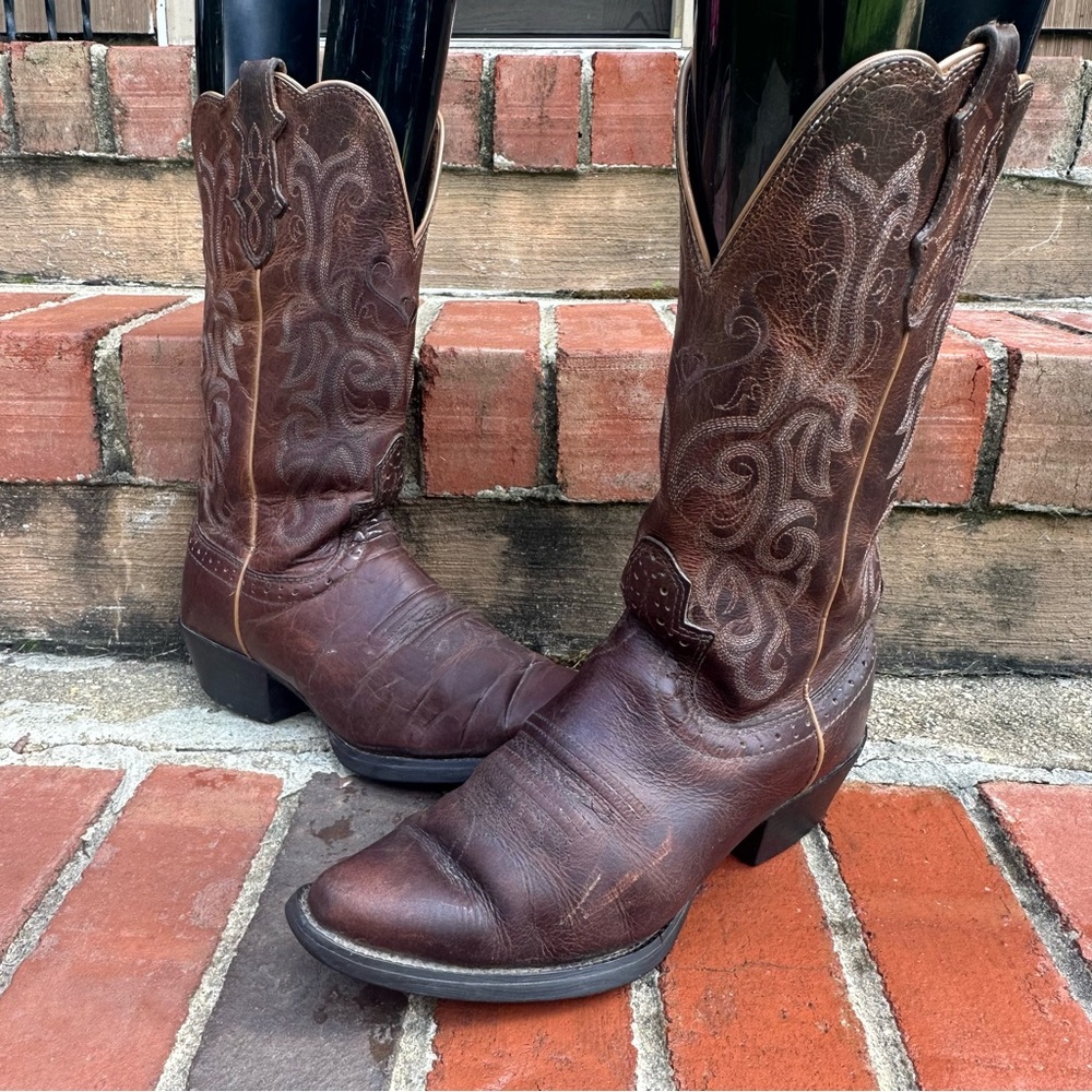 Justin Brown Embroidered Leather Cowboy Boots Style L2561 Size 6.5B